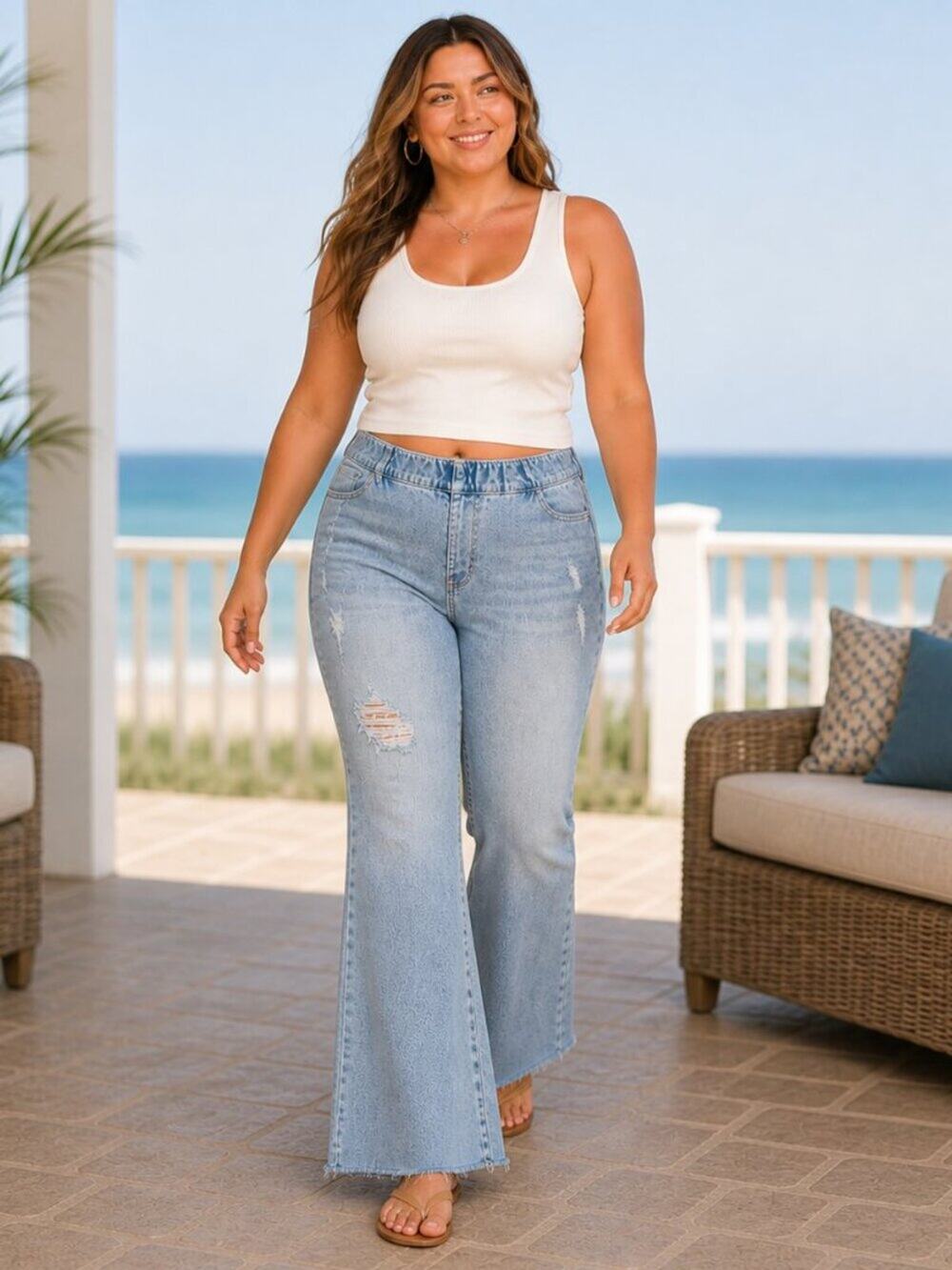Tinseltown Light Wash Distressed Flare Jeans 16W Raw Hem Y2K Style Flare Pull up